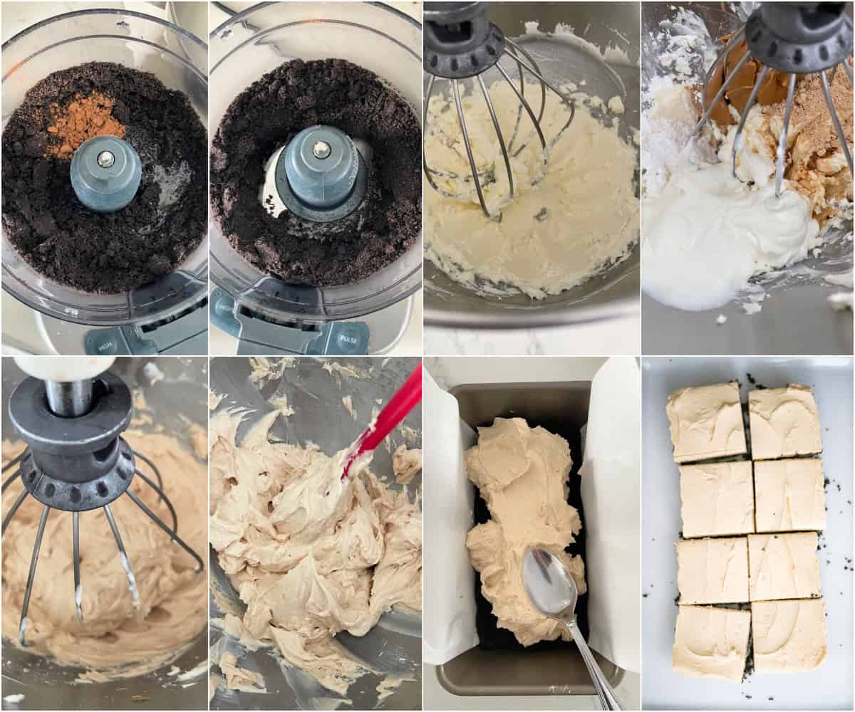 Thick peanut butter protein cheesecake bars with cookie crust