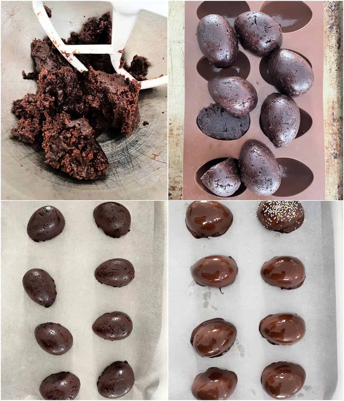 Easter brownie truffle eggs arranged on a platter with sprinkles