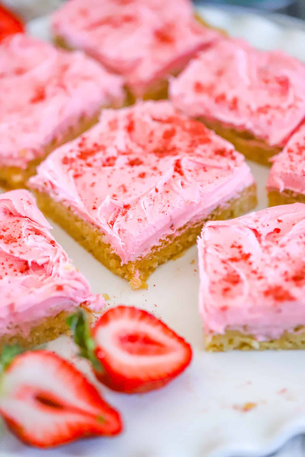 Strawberry Frosted Cookie Bars