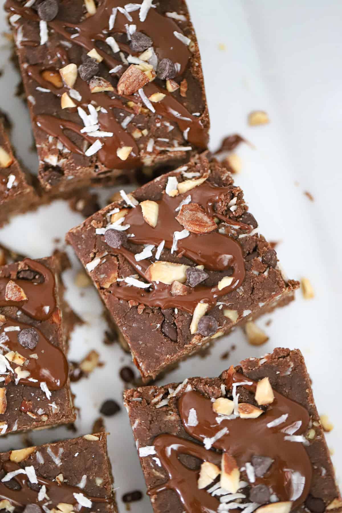 No Bake Fudgy Dark Chocolate Coconut Almond Brownie Bars