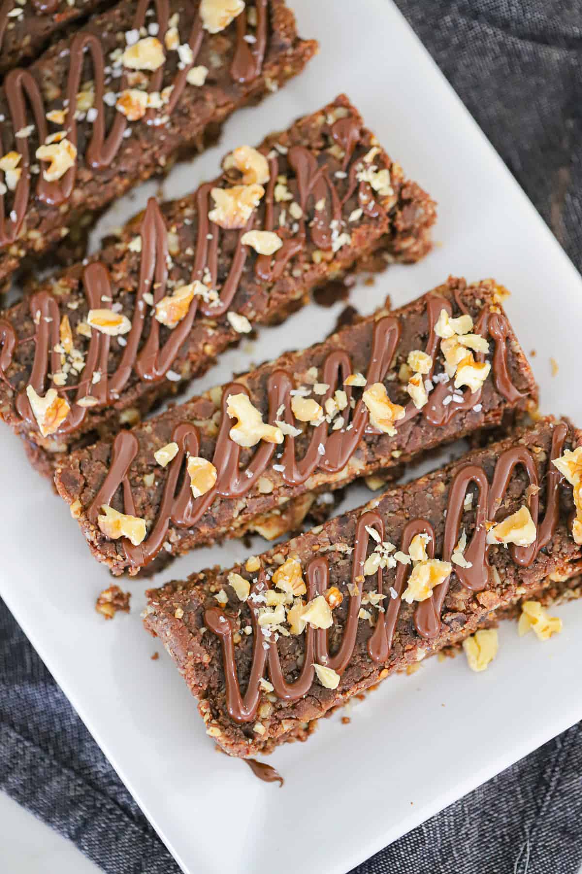 High Fiber No Bake Chocolate Brownie Protein Bars (with Dates & Walnuts)
