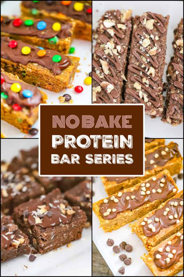“Collage of healthy homemade protein bars from the No‑Bake Protein Bar Series, featuring chocolate, cookie‑dough, fruity, and candy‑bar‑inspired flavors.”