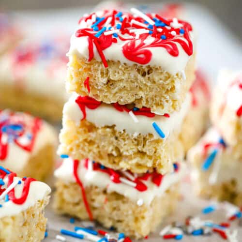Red‑White‑Blue Krispie Bites (Brown Butter, Thick & Gooey)