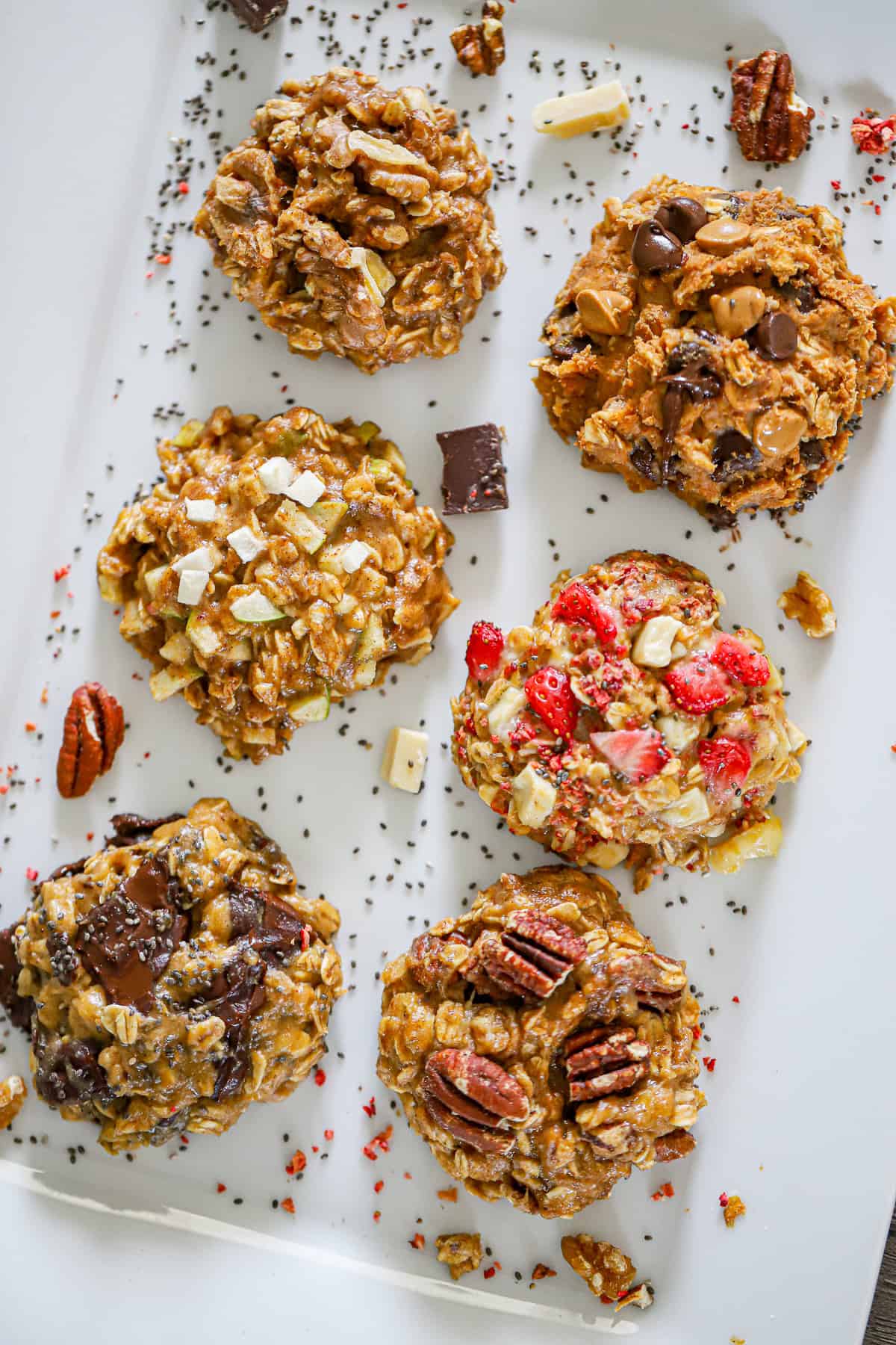 healthy banana oat cookies cooling on a baking tray