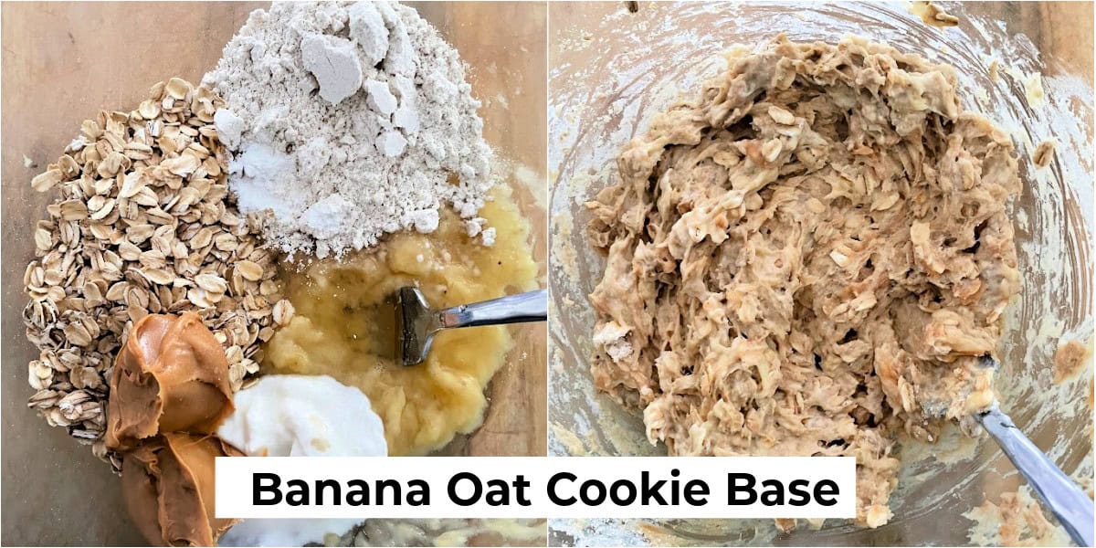 close up of a soft banana oat cookie