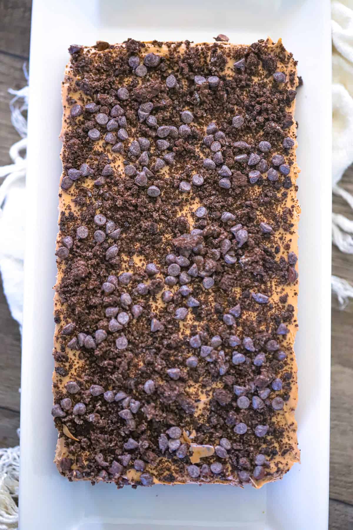 Creamy mocha protein cheesecake filling being mixed in a bowl