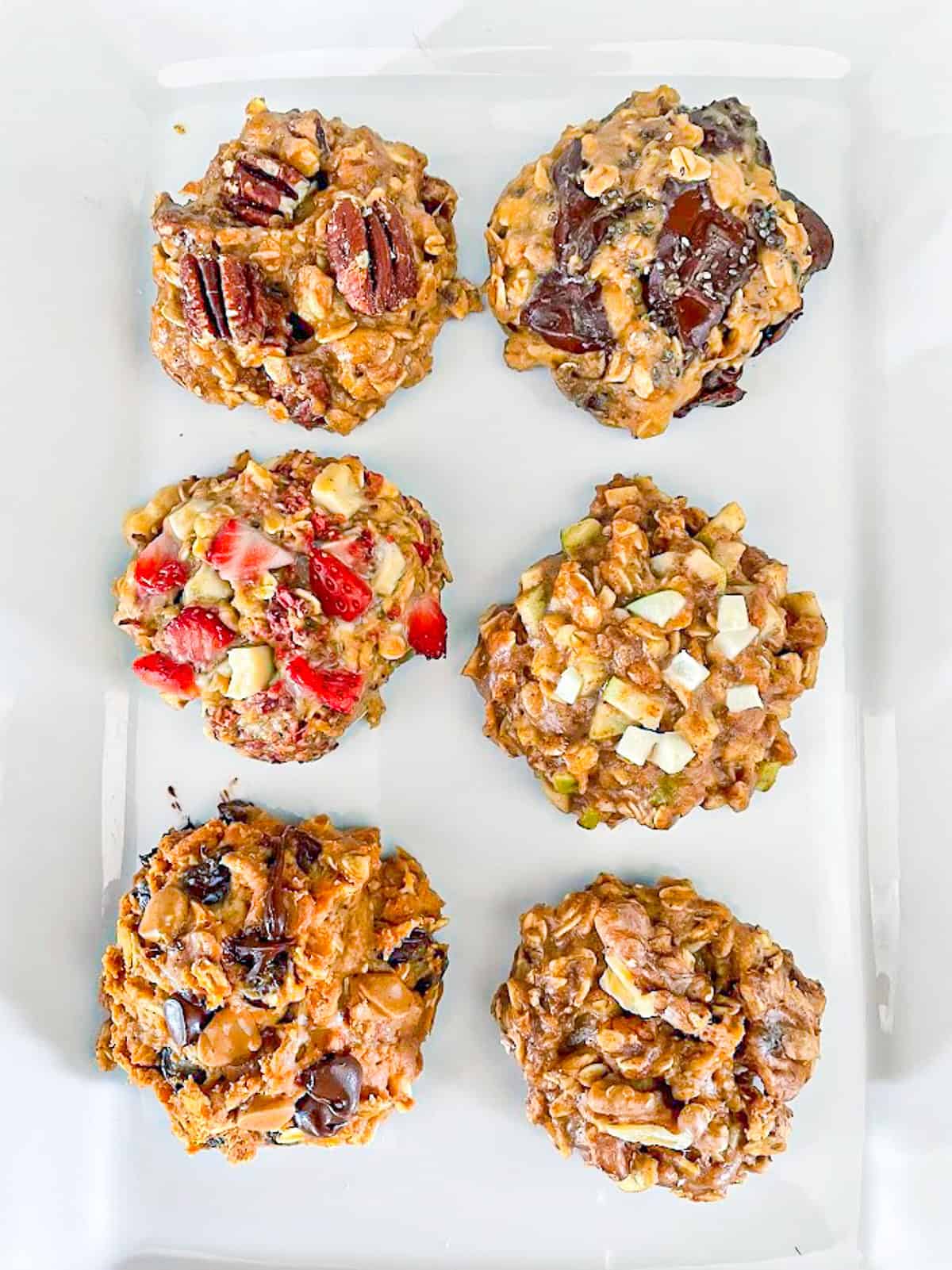 stack of banana oat breakfast cookies in six flavors