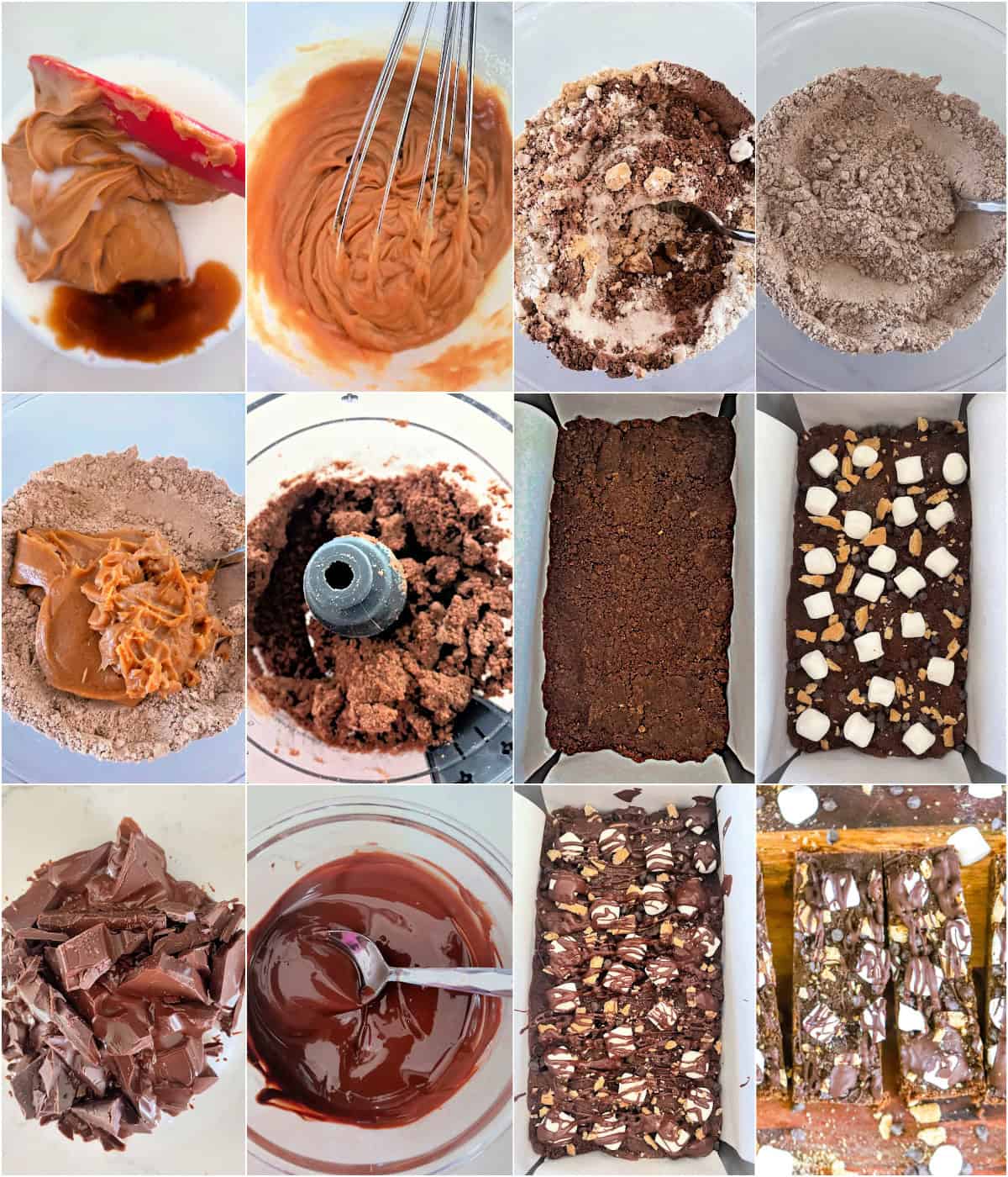No bake s'mores protein bars on a plate showing melty chocolate and marshmallow