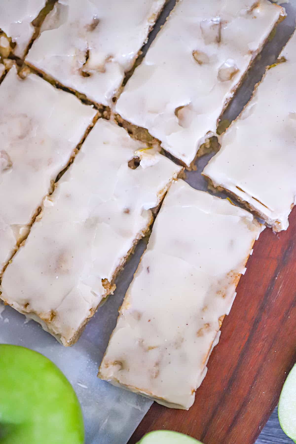 Ingredients for apple pie lunchbox bars including diced apples and cinnamon