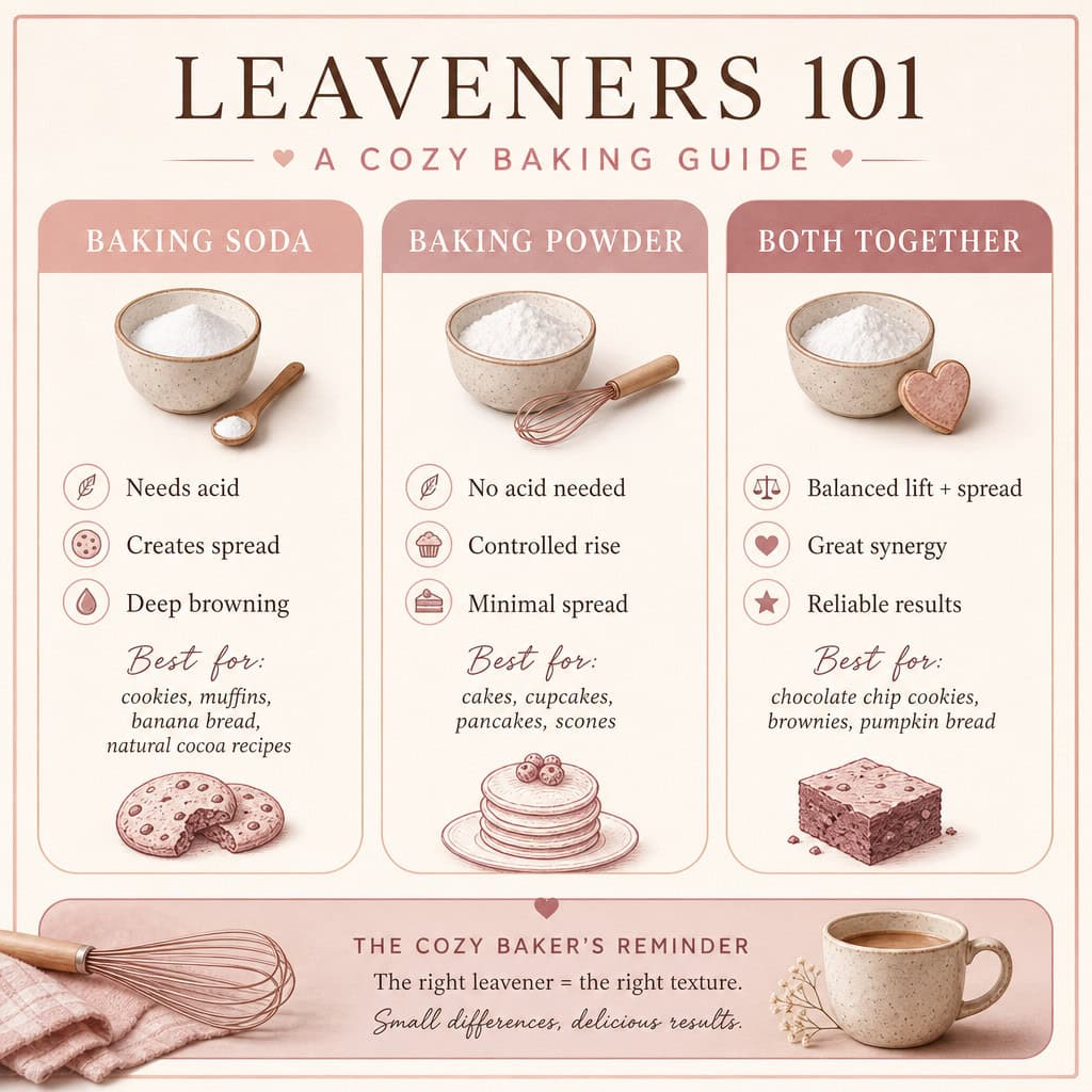 Graphic explaining how baking soda and baking powder affect brownies, blondies, and bars.