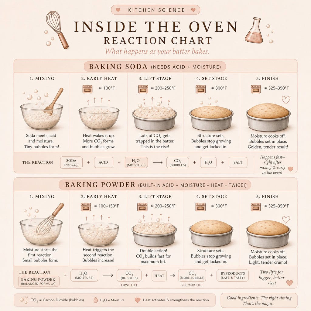 inside the oven reaction chart with baking soda and baking powder