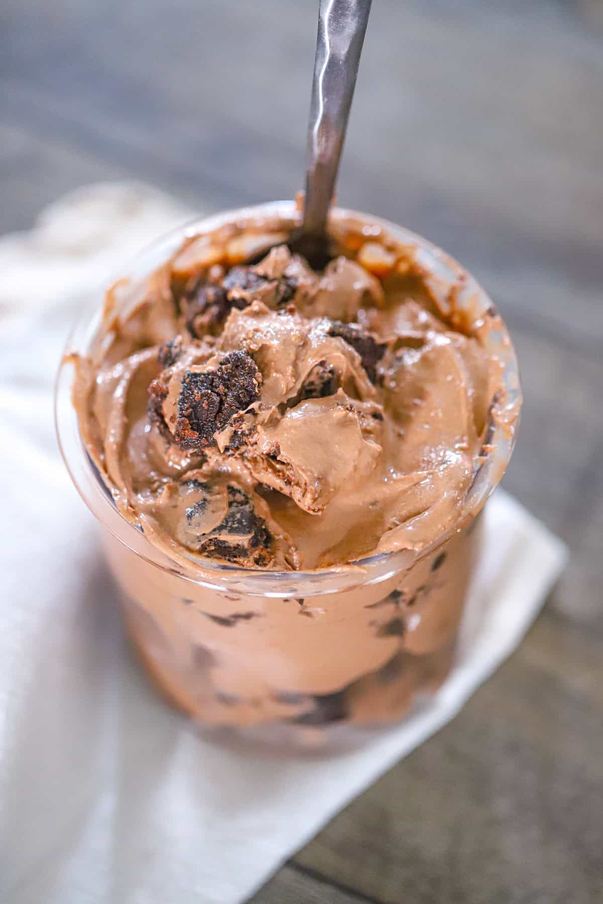 Greek yogurt cottage cheese cocoa and brownie ingredients for homemade ice cream
