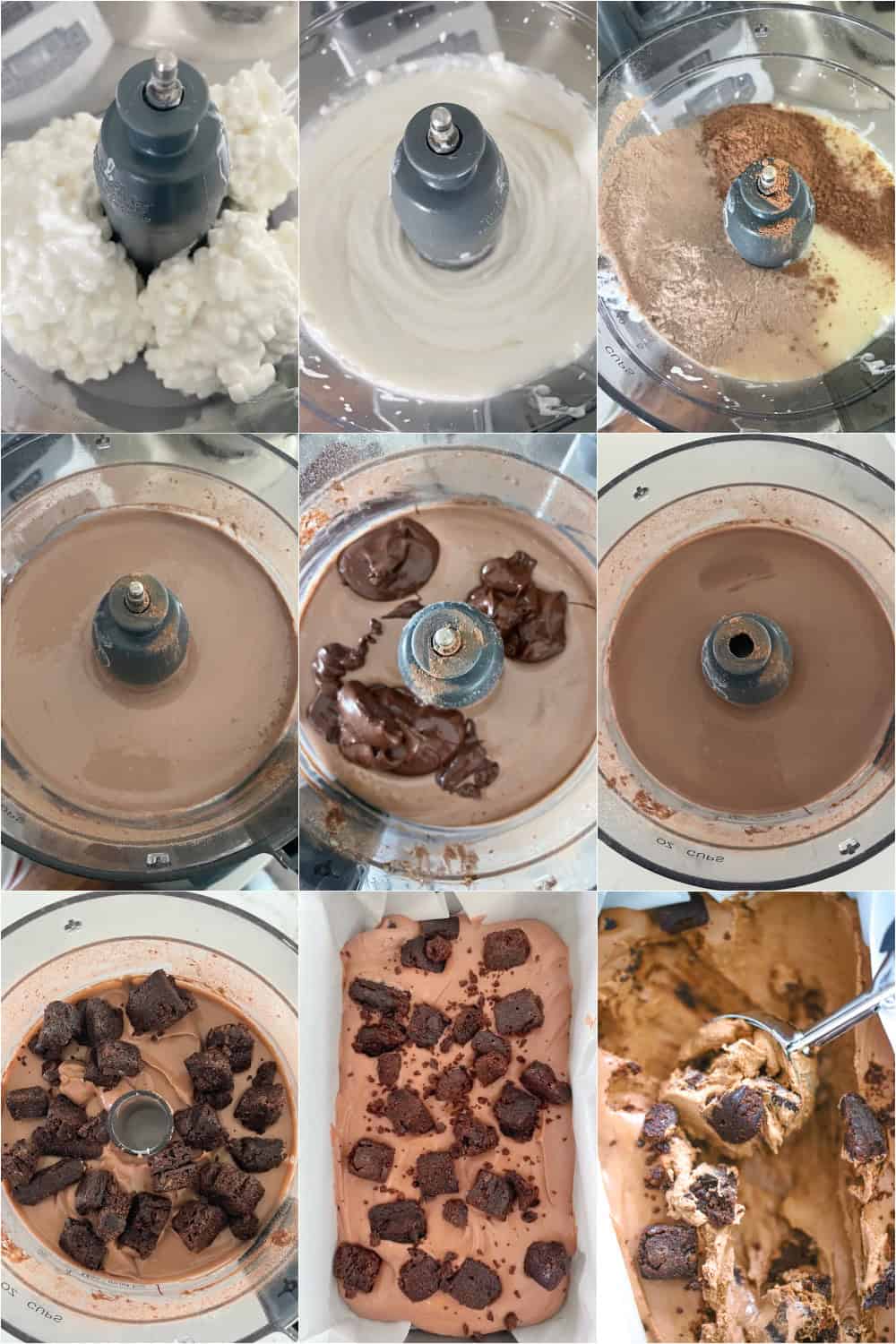 fudgy brownie chunks folded through a glossy frozen chocolate dessert
