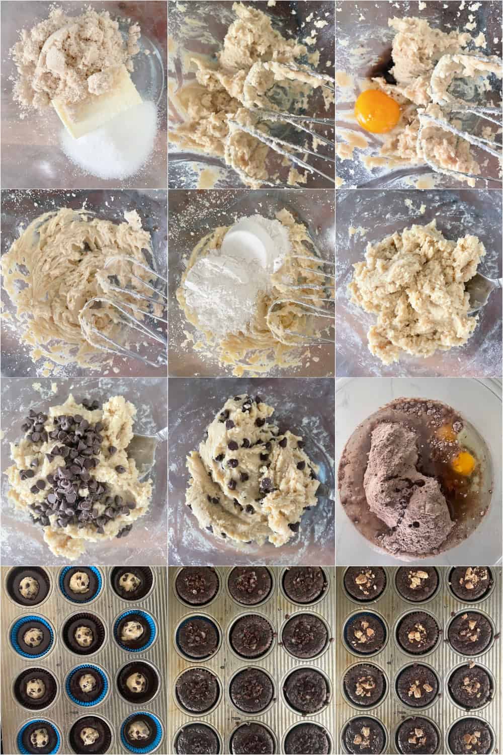 warm Brownie Mix Cookie Dough Cups fresh from a muffin pan