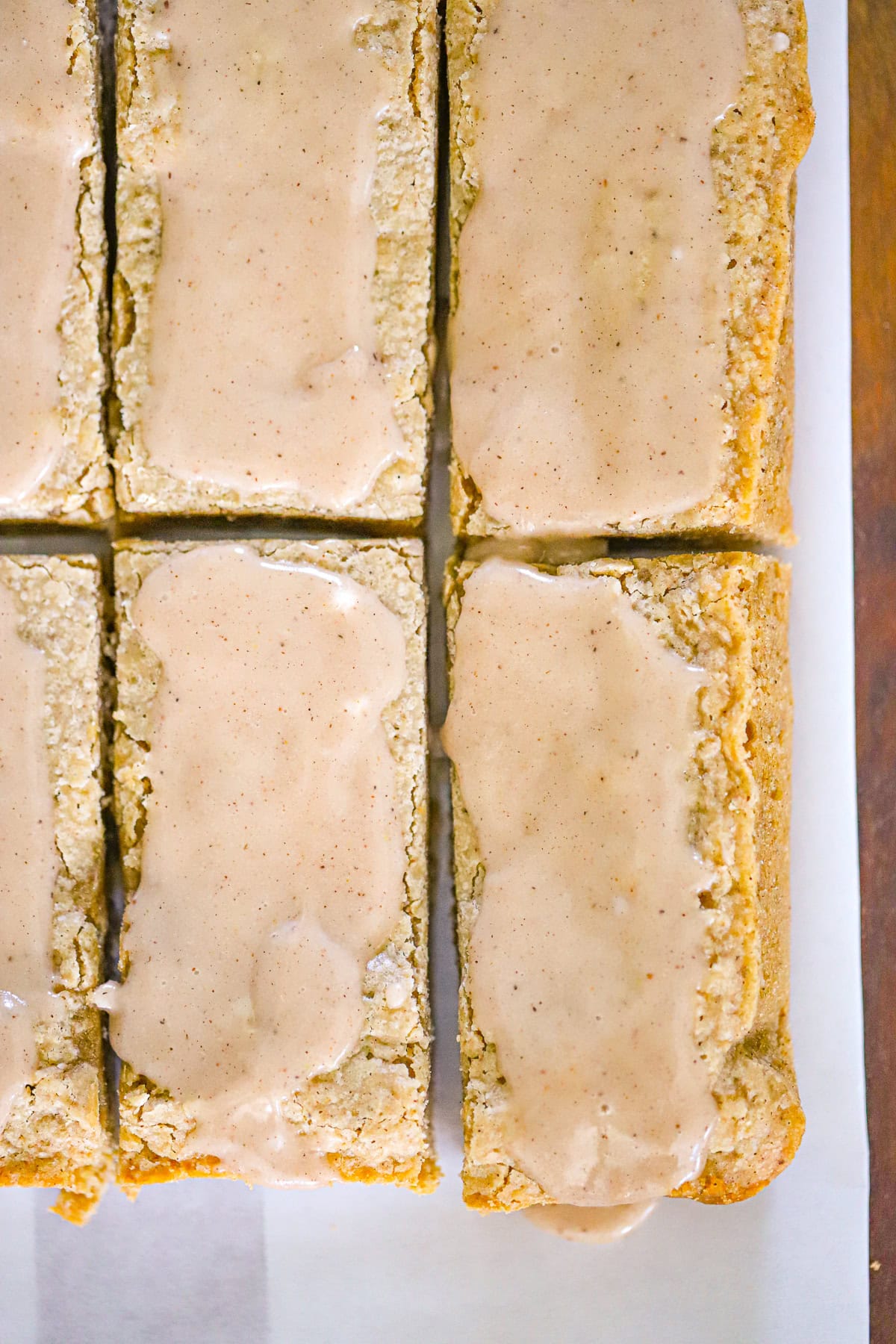 chewy chai blondies cut into thick squares