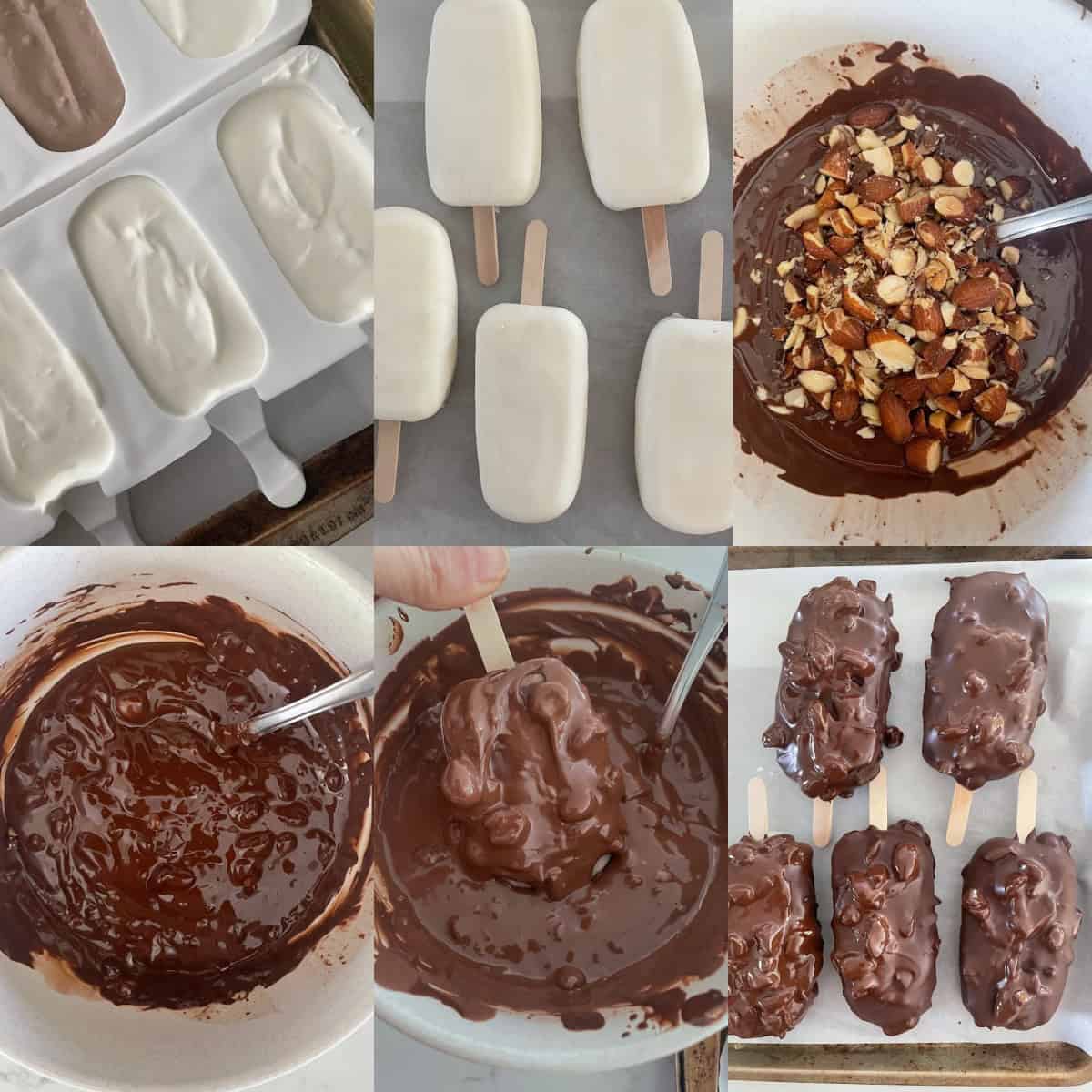 homemade almond magnum bars dipped in melted dark chocolate
