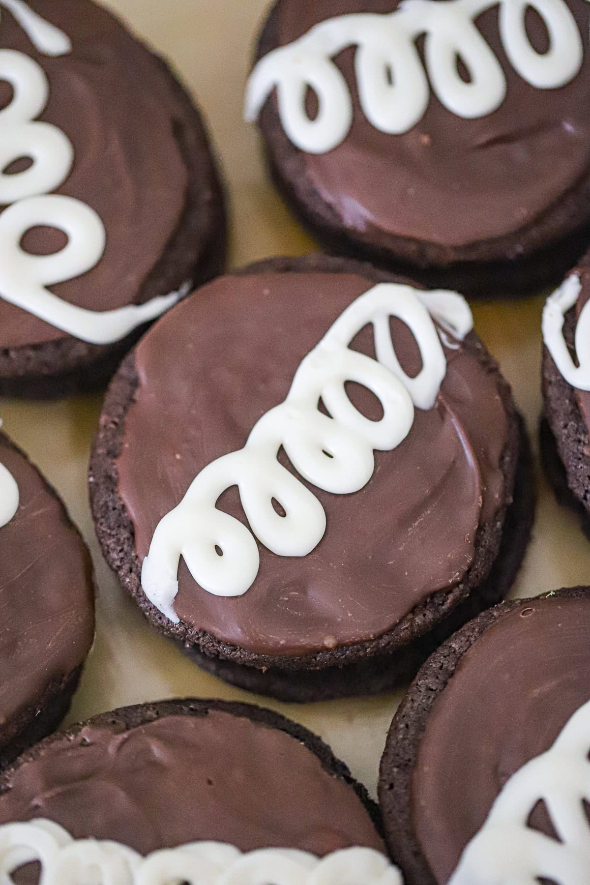 soft chocolate cookie rounds ready for Hostess cupcake cookie sandwiches - copycat Hostess desserts