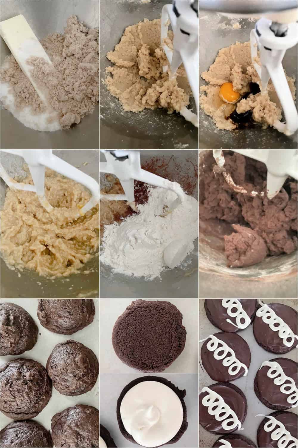 Hostess Cupcake Cookie Sandwiches stacked with creamy marshmallow centers Soft chocolate cookie sandwiches filled with vanilla frosting (copycat Hostess dessert)