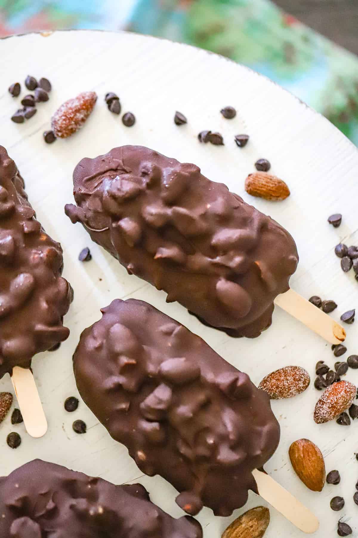creamy frozen yogurt bar on a stick with a snappy chocolate coating