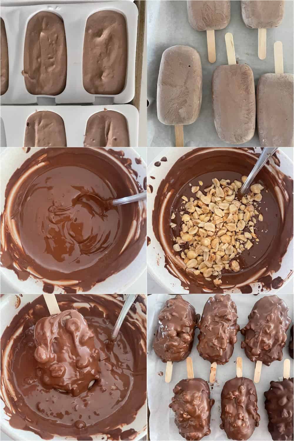 close up of a creamy peanut butter frozen bar with peanuts on top