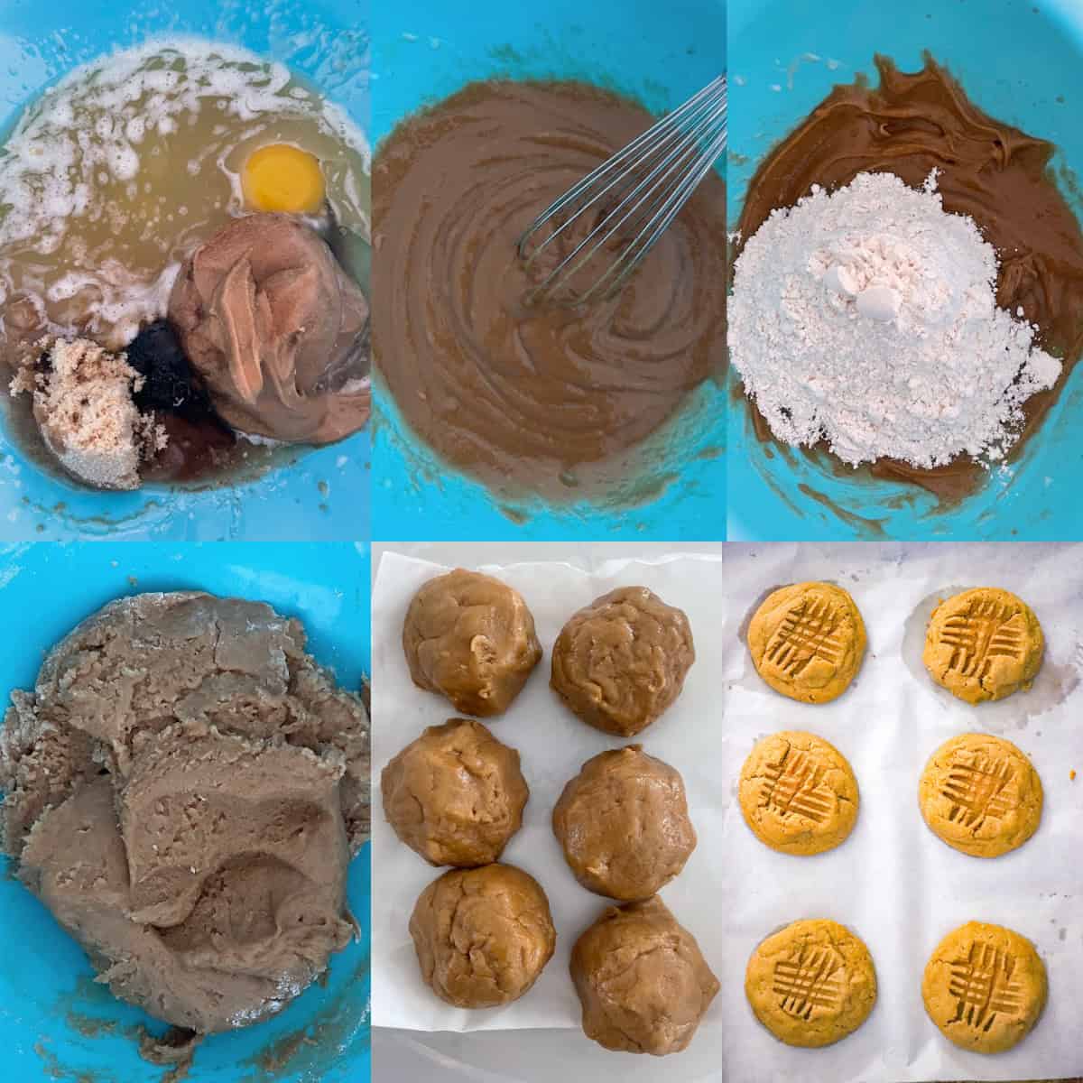 Sugar-coated jumbo cookie dough before and after baking with fork marks