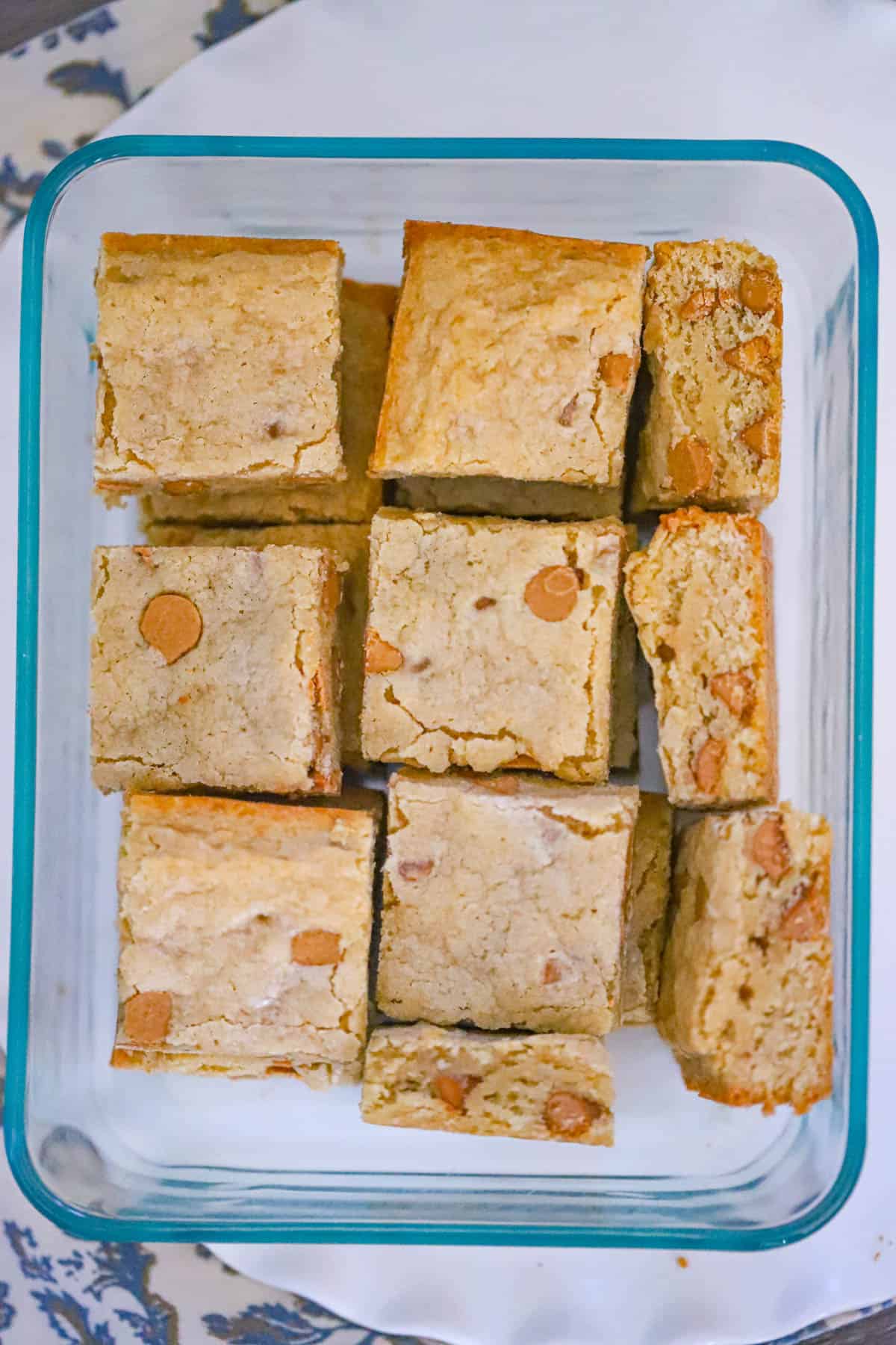 ultra thick bakery style peanut butter brownies with golden tops and soft chewy centers