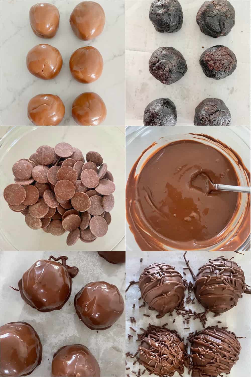 Homemade Caramel Gift Treats Steps for wrapping and dipping Small-Batch Caramel Stuffed Brownie Truffles