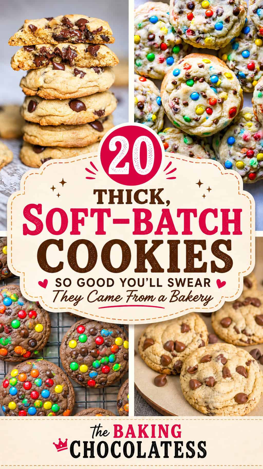 20 Thick, Soft-Batch Cookies So Good You'll Swear They Came From a Bakery - Giant Gooey Bakery Style Cookies & Levain style cookies