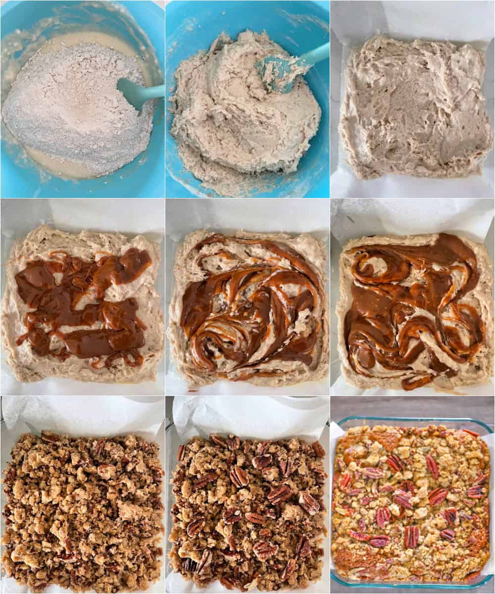 Baked Salted Caramel Pecan Coffee Cake with golden streusel