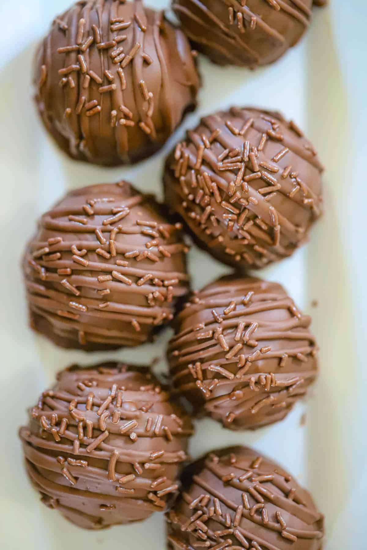 Caramel Stuffed Brownie Truffles arranged for serving