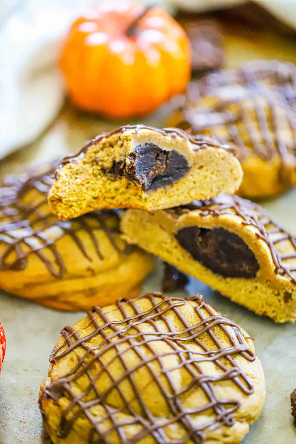 Jumbo pumpkin brownie stuffed cookies